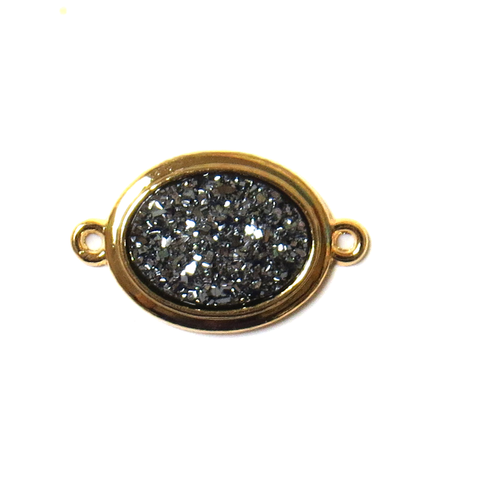 Charcoal Grey AB Druzy Resin Connector; Small - Gold
