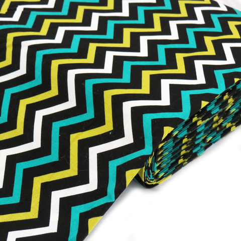 Chevron Cotton Print Fabric, Multi Green,  45" Wide- 1 Yard