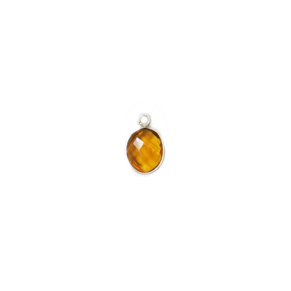 Citrine Bezel Charm, Sterling Silver, 15x9mm - 1 piece