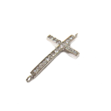 Cross Connector With Rhinestones, Sterling Silver, 25x12mm; 1 piece