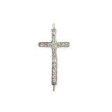 Cross Connector With Rhinestones, Sterling Silver, 25x12mm; 1 piece