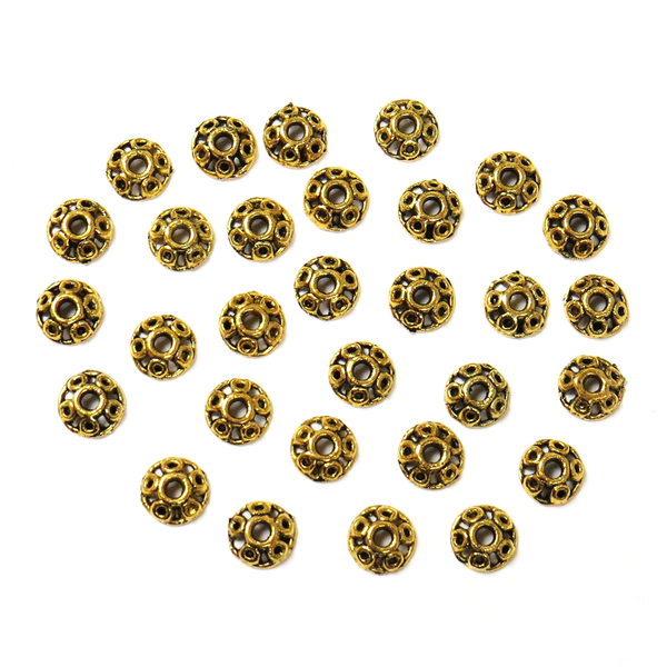 Round Bead Cap- Antique Gold; 30pcs