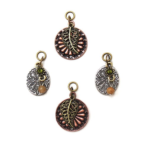 Round Charms & Leaf; 4pcs