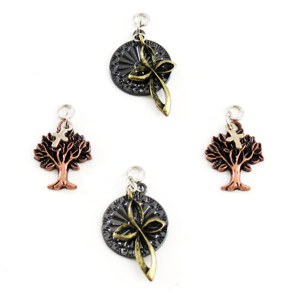 Tree & Cross Charms; 4 pcs