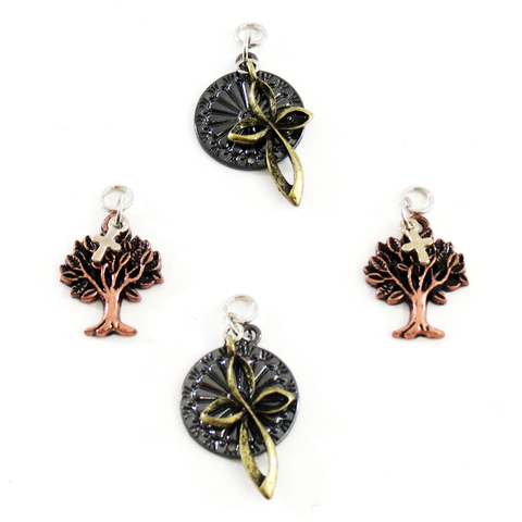 Tree & Cross Charms; 4 pcs