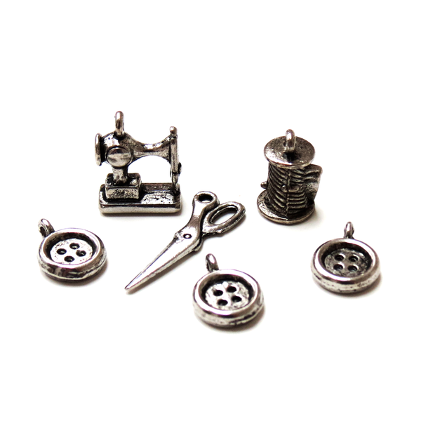 Sewing Charms: Antique Silver; 6pcs