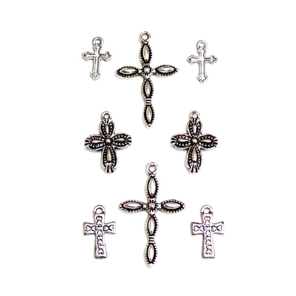 Cross Charms-Antique Silver; 8pcs