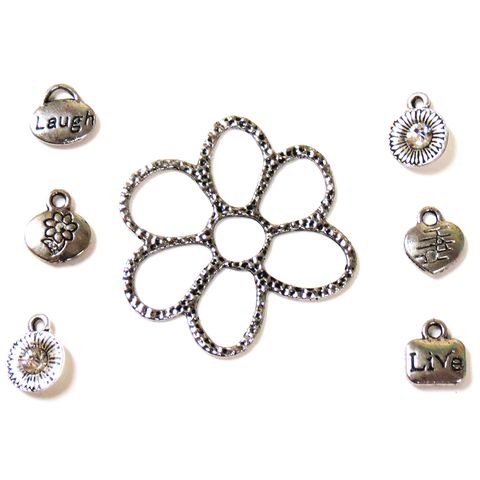Sing, Live, Laugh & Grow Charms- Antique Silver; 7pcs