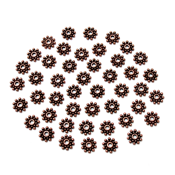 Daisy Spacer Beads, Copper, 8mm; 45 pieces