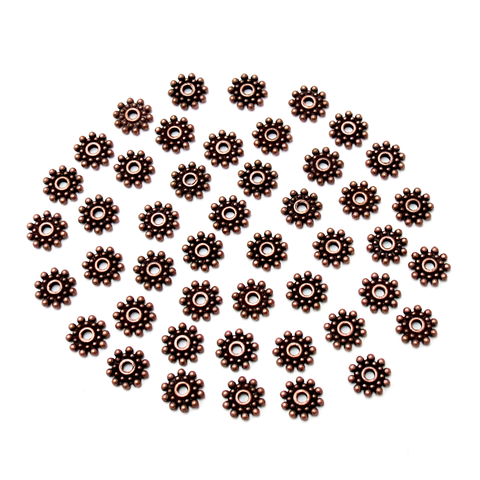 Daisy Spacer Beads, Copper, 8mm; 45 pieces