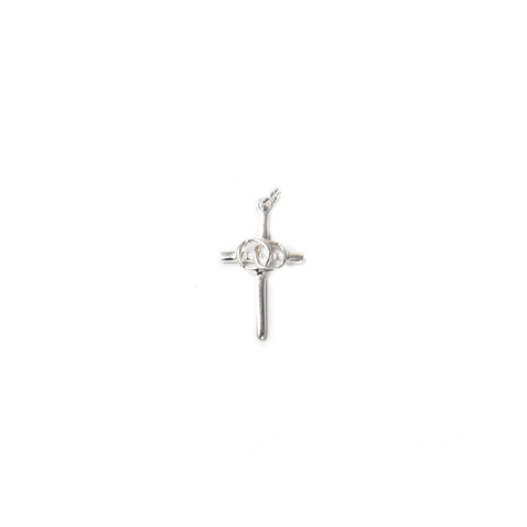 Cross with Rings Charms, Sterling Silver, 14x6mm - 1 piece