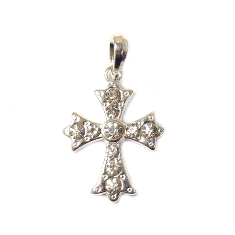 Cross with Rhinestones, Silver, 31x23mm - 1 piece