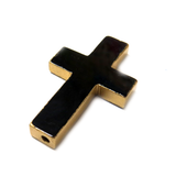Black Agate Bead Cross, Gold, 42x21mm - 1 piece
