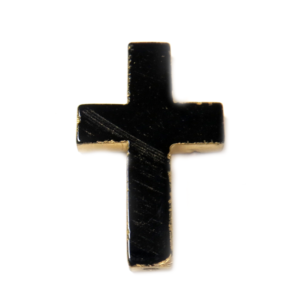 Black Agate Bead Cross, Gold, 42x21mm - 1 piece