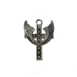 Cross and Wings Charm, 40x28mm, Antique Silver; 1 piece