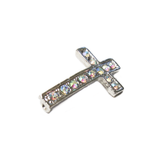 Cross with Multicolor Rhinestones Connector, 28x17mm, Silver; 1 piece