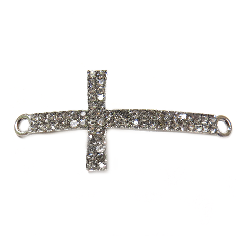 Benny Cross Rhinestone Connector; Antique Silver