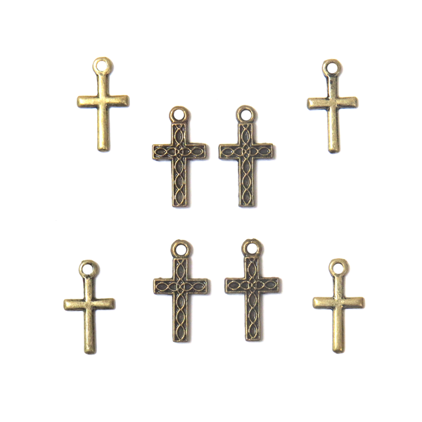 Cross Charms - Antique Gold; 8 pcs