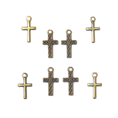 Cross Charms - Antique Gold; 8 pcs