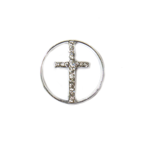 Cross with Rhinestones Screen, Zinc Alloy - Silver