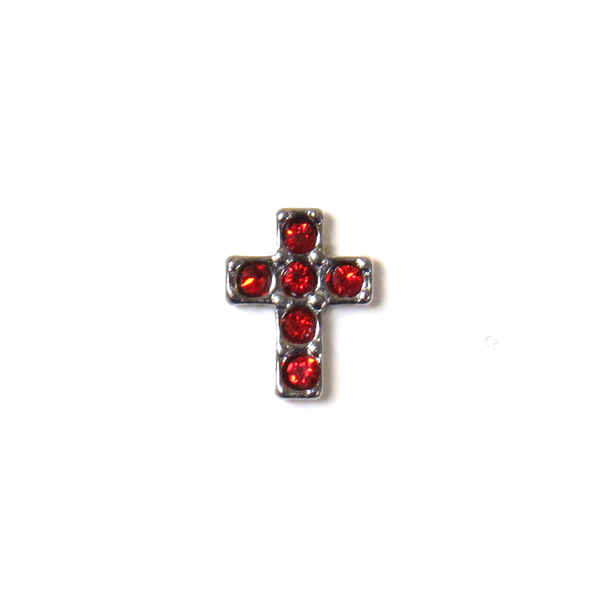Cross with Red Rhinestones - Floating Charm