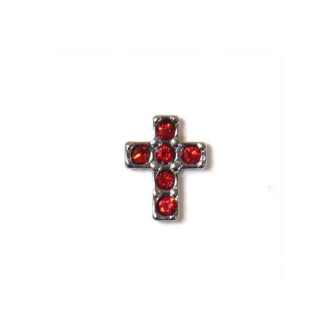 Cross with Red Rhinestones - Floating Charm