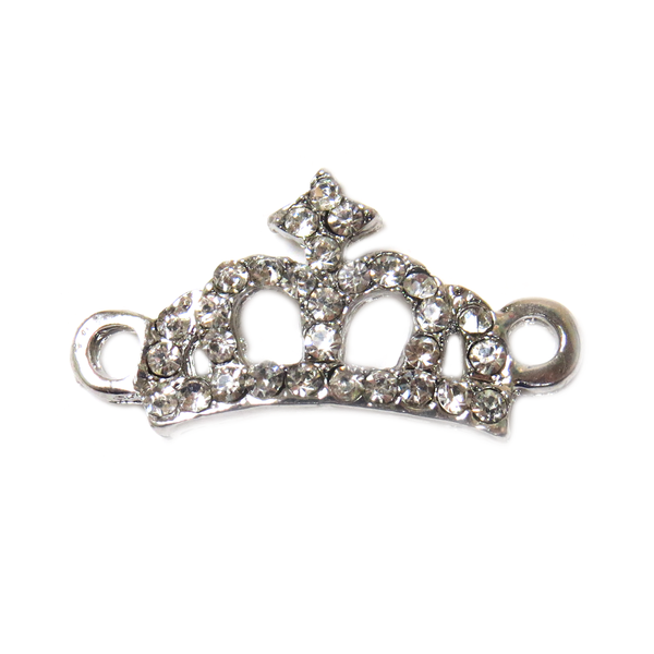 Crown Rhinestone Connector; Antique Silver