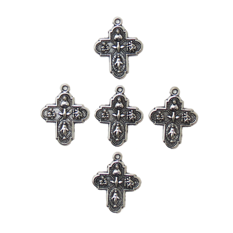 Religious Cross Antique Silver; 5pcs