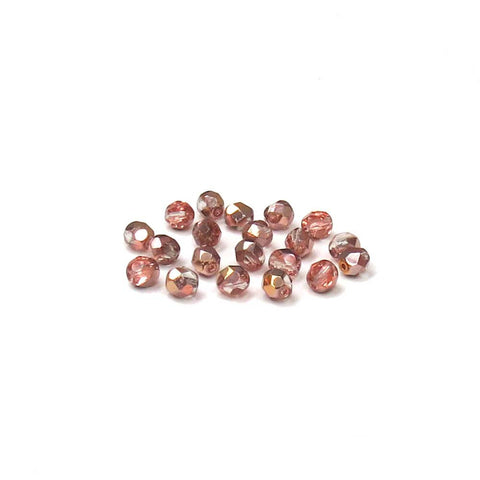 Crystal Rose Gold, Round Faceted Fire Polished; 6mm - 20 pcs