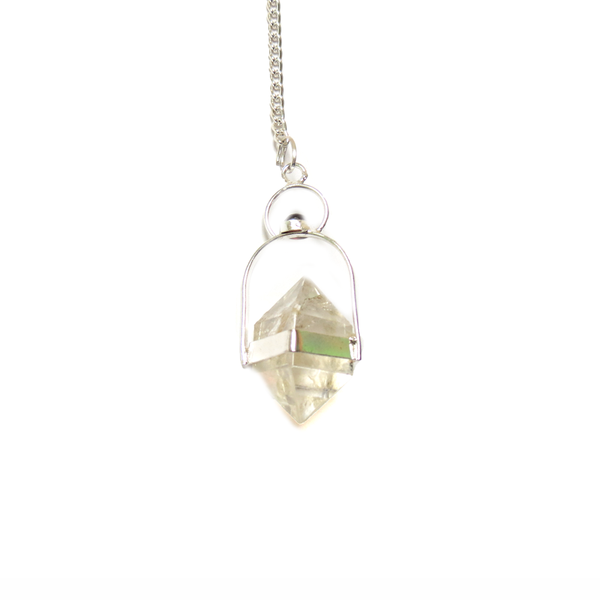 Crystal Quartz Herkimer Pendulum - Silver