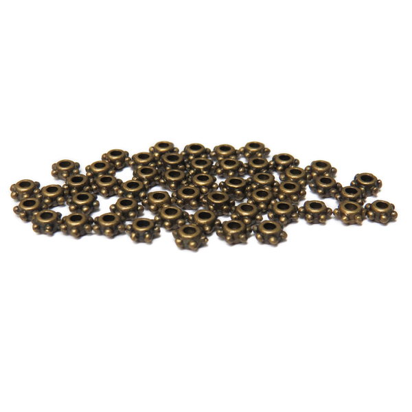 Daisy Spacer Bead, Antique Bronze, 5mm; 50 pieces