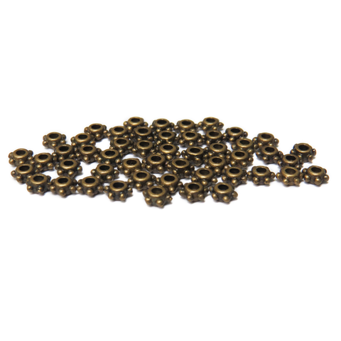Daisy Spacer Bead, Antique Bronze, 5mm; 50 pieces