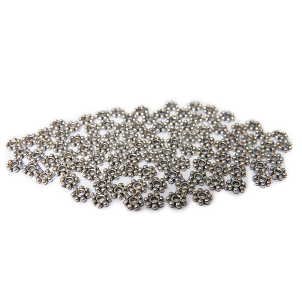 Daisy Spacer Beads, Silver, 4mm; 100 pieces