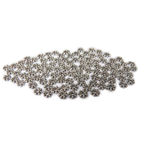 Daisy Spacer Beads, Silver, 4mm; 100 pieces