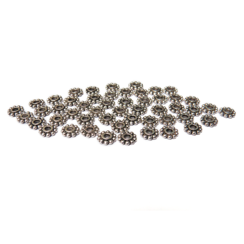 Daisy Spacer Beads, Silver; 6mm, 50 pieces