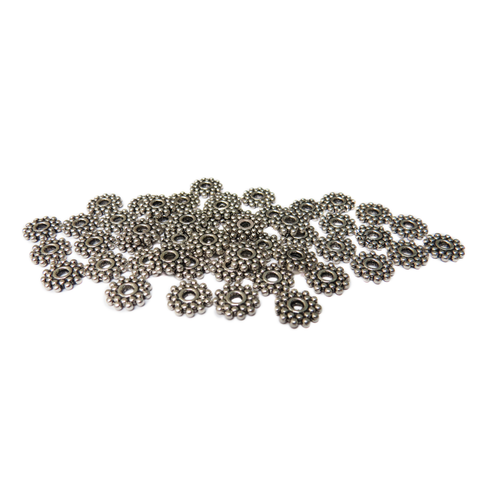 Daisy Spacer Beads, Silver 8mm; 50 pieces