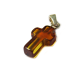 Dark Topaz Amber Cross Pendant, Sterling Silver, 19x10mm; 1 piece