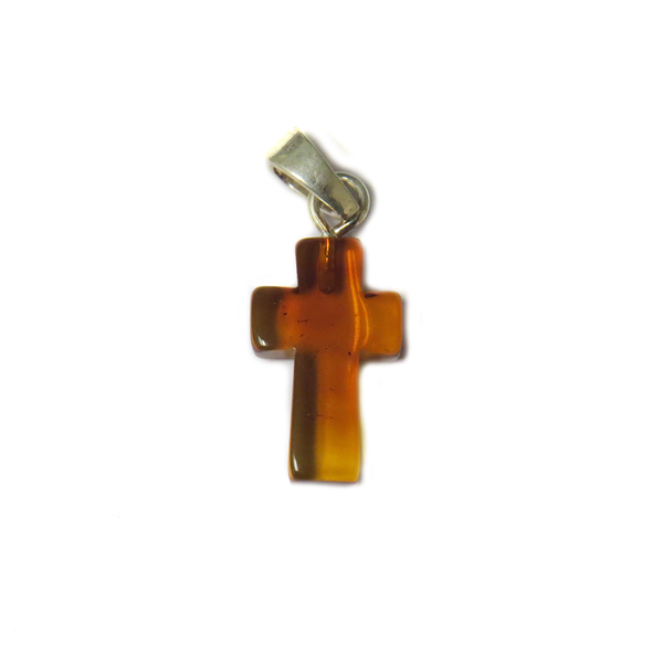 Dark Topaz Amber Cross Pendant, Sterling Silver, 19x10mm; 1 piece