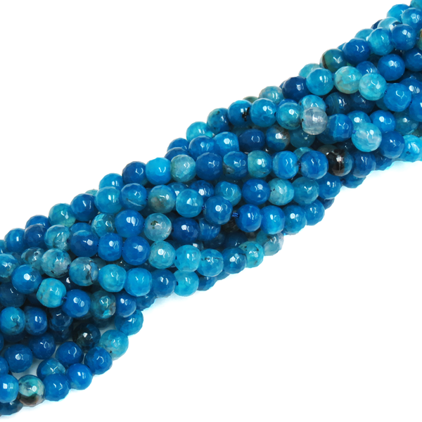 Deep Blue Faceted Fire Agate; 8mm