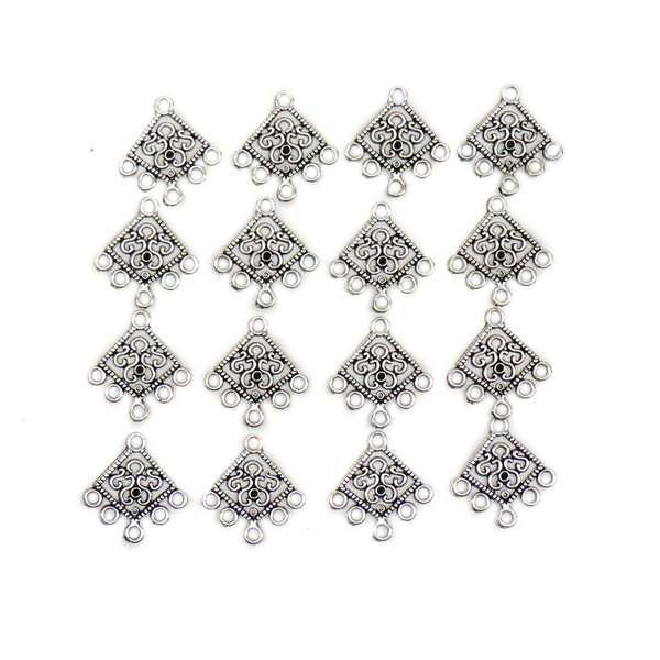 Diamond Earring Link, Antique Silver, 24mm; 16 pieces