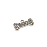 Dog Bone Charm with Rhinestones, Silver, 20x9mm - 1 piece