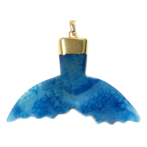 Blue Dolphin Tail Agate Pendant, Gold, 61x40mm - 1 piece