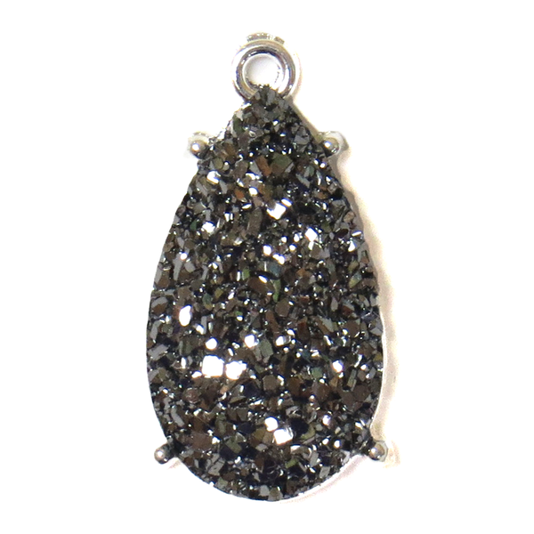 Drop, Charcoal Grey AB Druzy Resin Pendant