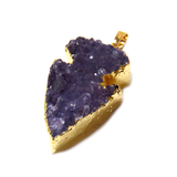Druzy Amethyst Arrow Head Pendant, Gold, 52x30mm - 1 piece
