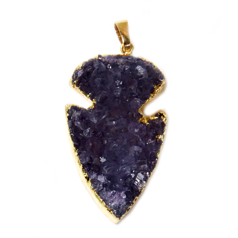 Druzy Amethyst Arrow Head Pendant, Gold, 52x30mm - 1 piece