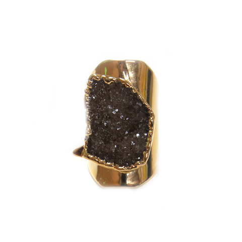 Dark Brown Druzy Cuff Ring, Electroplated1 inch - 1 piece
