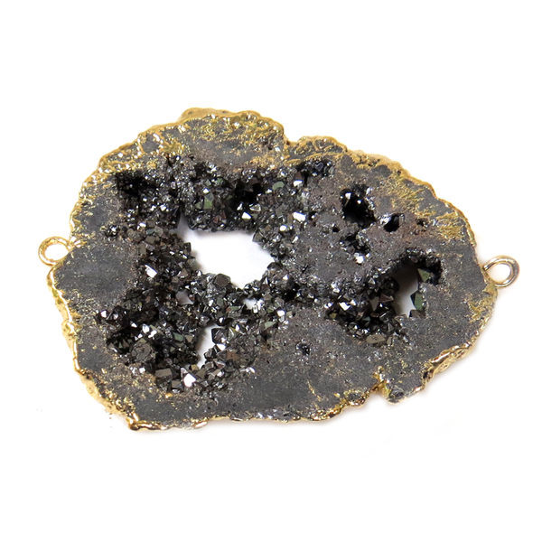 Gray Druzy Connector, Gold, 39x29mm - 1 piece