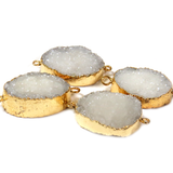 White Druzy Connector, Gold, 38x48mm - 1 piece