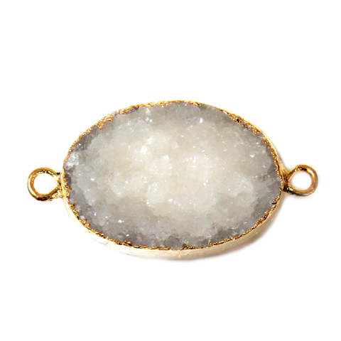 White Druzy Connector, Gold, 38x48mm - 1 piece