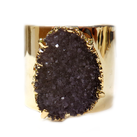 Cuff with Light Purple Druzy, Electroplated, 2 inches - 1 piece
